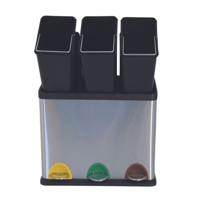 Msv poubelle tri sélectif inox 3 bacs 8lx3