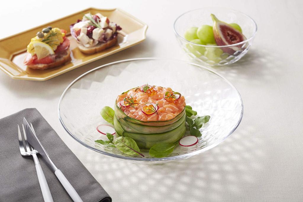 Toyo Sasaki Glass Reflet Bowl 23 Set of Made In Dishwasher Good Design Award Large Noodle Round Glass Plates, 3, Japan, Safe, Winning, Plate, Plate,