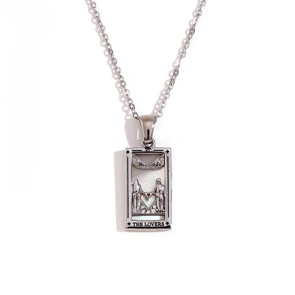 18K Gold-Plated Stainless Steel Tarot Card Necklace - European & American Retro Style
