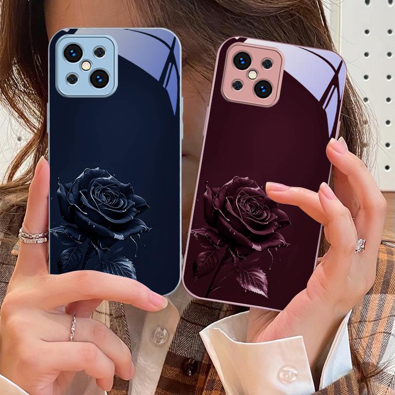 The Dark Golden Rose For Oppo Find X5 X8 Pro X3 Lite A72 58 73 54S F11 79 Reno 6 4Z 5G Nord N200 Tempered Glass Phone Case