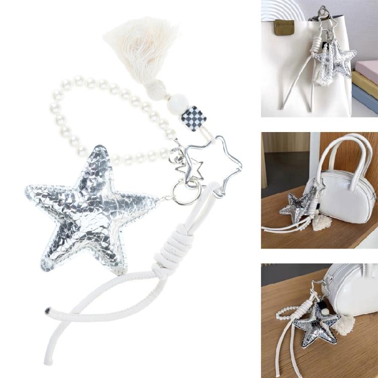 Stylish Braided Rope Keychain with Pearls Star and Tassels Detail Cute Handbag Charm Perfect for Bag Accessories Gift