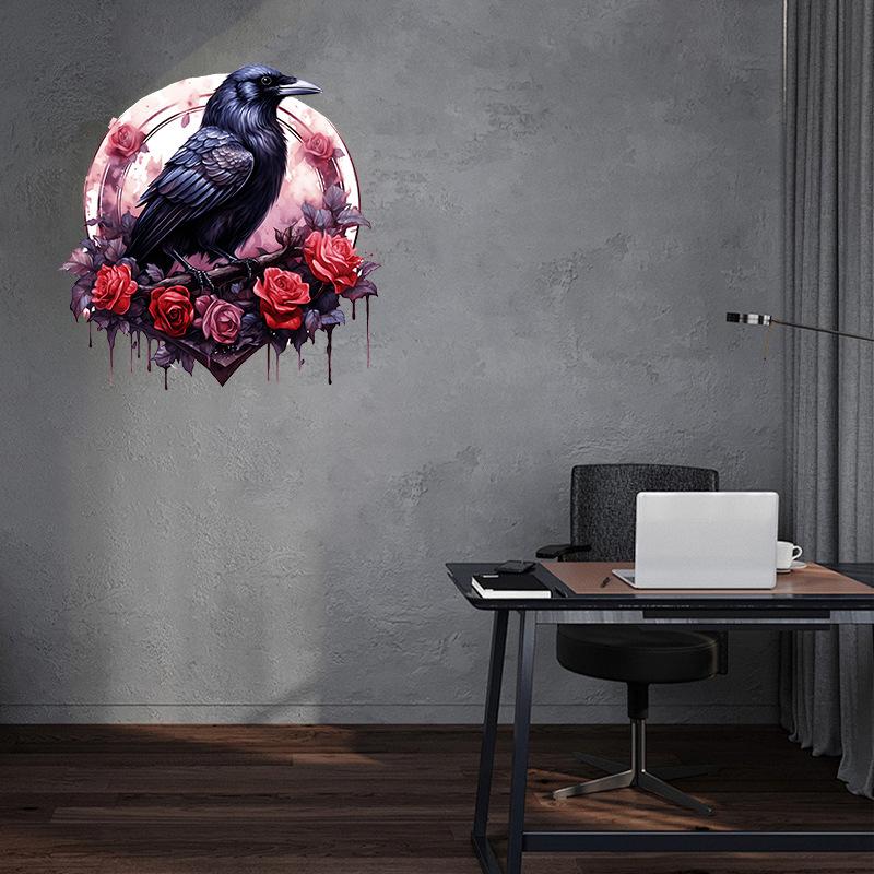 Halloween Crow Stickers for Wall Glass Door Refrigerator Window Spooky Home Decor Scary Party Decoration Peel and Stick Vinyl