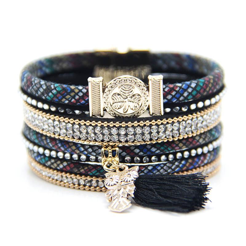 Bohemian Owl Leather Bracelet Ethnic Woven Cuff Bangle for Women Native American Style Ins Jewelry