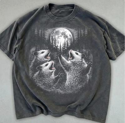 Opossum Howling Moon Vintage 90s Graphic Mens Kids T Shirt, Retro Possum Lovers Tee, Silly Lovers Gift