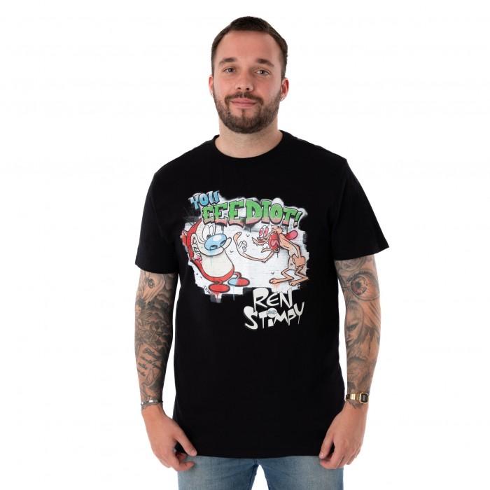 Camiseta masculina de manga curta Graffiti Ren & Stimpy L preto