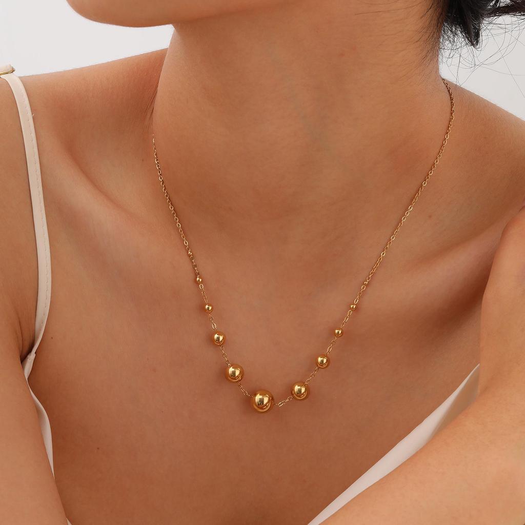 Stainless Steel Necklaces for Women Girls Rolo Chain Fashion Beaded Necklace 18K Gold Color Jewelry Gift