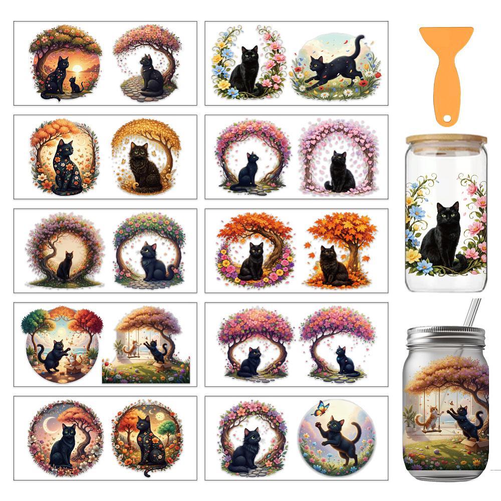 10Pcs PVC DIY Heat Transfer Paper for UV Sublimation Cup Cat Shape 240x110mm