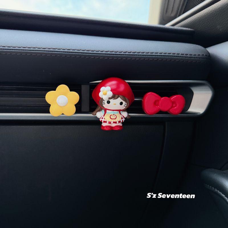 Cute Little Red Riding Hood Hello Kitty Car Air Vent Decoration Ornament Car Interior Fragrance Diffuser Stone Light Scent