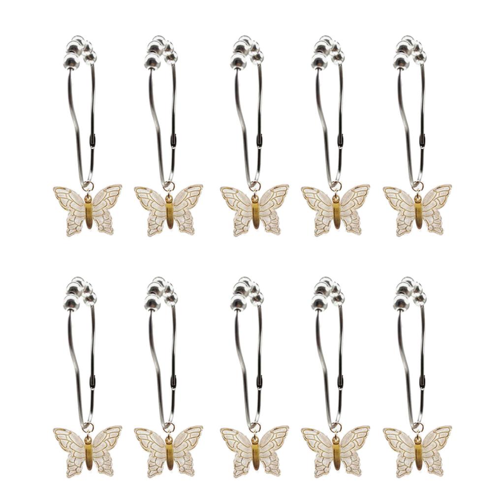10Pcs Colorful Acrylic Butterfly Shower Curtain Rings Rusts Resistant Decorative Curtain Hooks for Bathroom Accessories