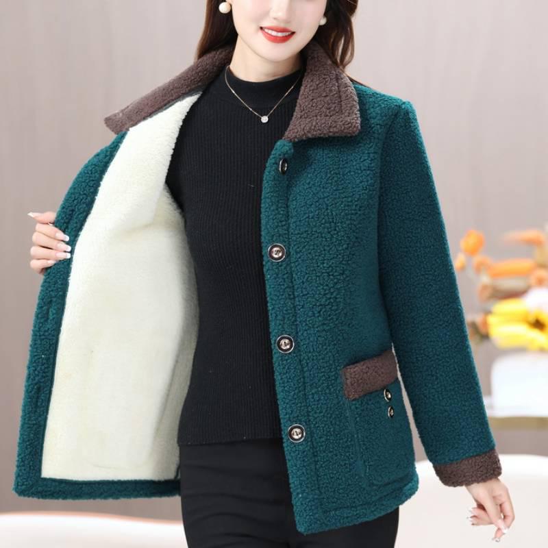 Women's Fleece Lapel Coat - Winter Casual Lamb Wool for Middle-Aged & Elderly