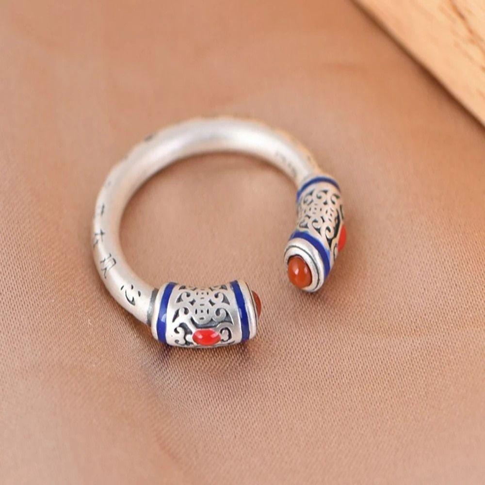 Heart Sutra Carving Retro Heart Sutra Carving Ring Adjustable Silver Color Open Rings Women