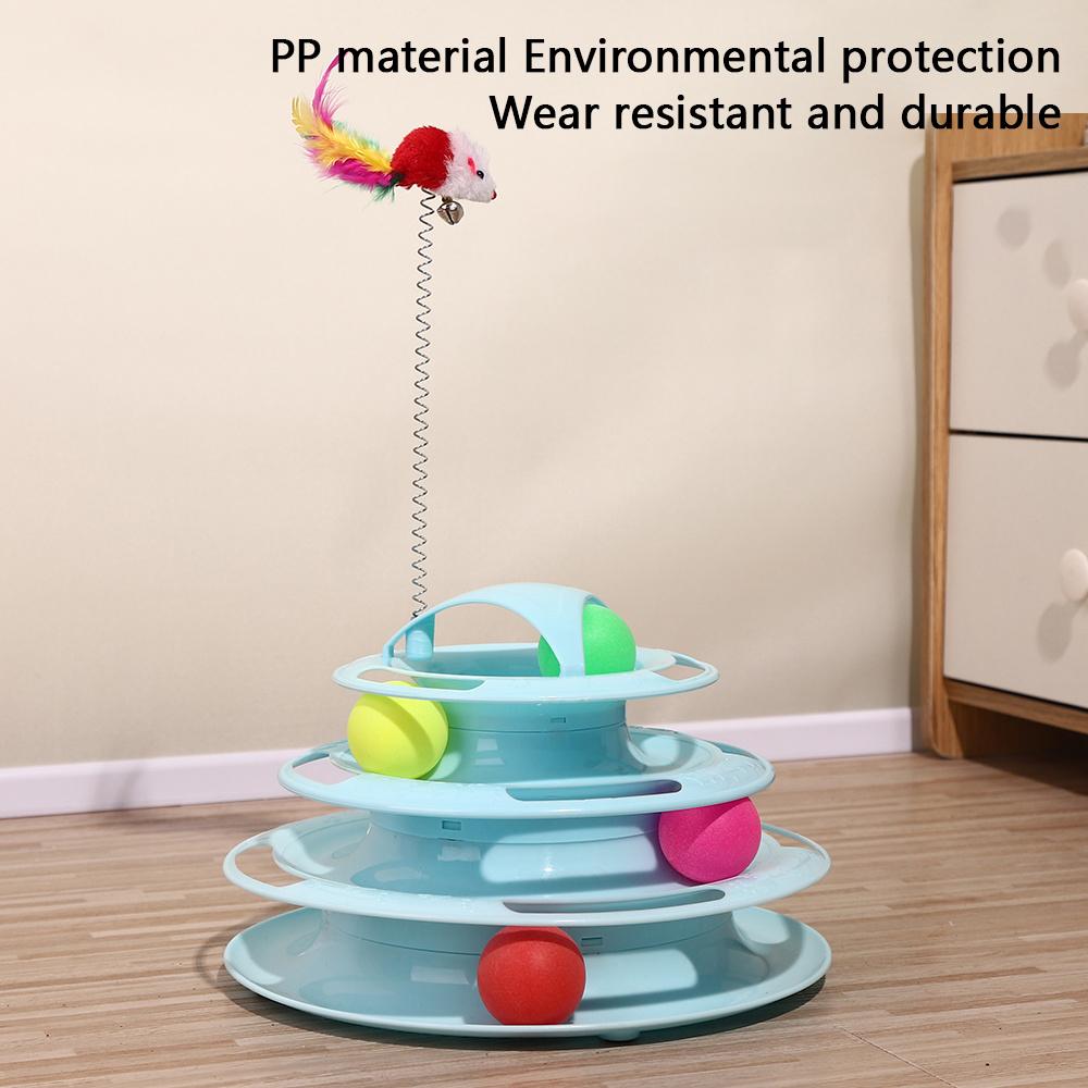 Cat Toys 4-Tier Turntable Roller Colorful Balls Interactive Kitten Exercise Toys Set