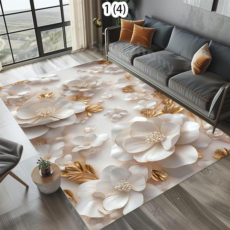 

3D Flower Carpet Mat Rug Home Decoration Living Room Floor Rug Embossed Pattern Gold Style Indoor Area Rug Bedroom Decor 40x60cm