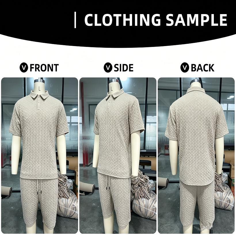 2026 New Men's Summer Casual Loose Fit T-Shirt Shorts Set Lapel Jacquard Thin Short-Sleeved Sports Polo Shirt Set