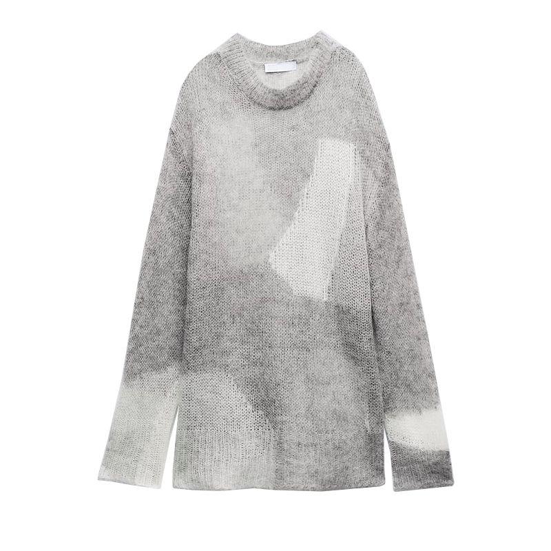 Spring New Arrival Female Profile Loose and Idle Pullover Retro Print Color Matching Hollow Out Knitwear 2142157