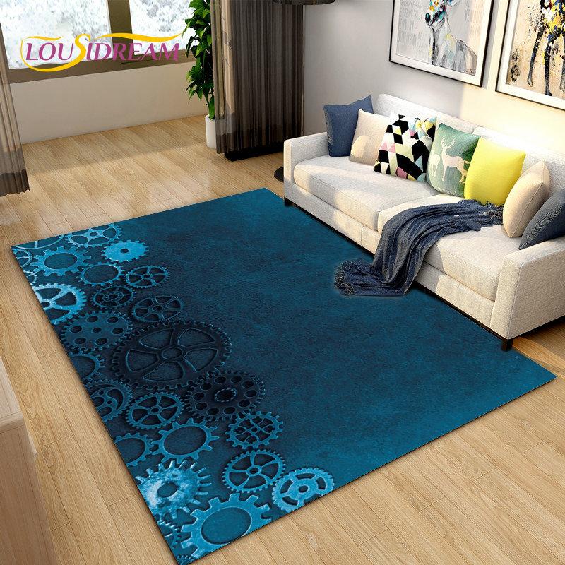 3D Steampunk Mechanical Cogs Gears Area Rug Large,Carpet Rug for Living Room Bedroom Sofa,Kitchen Doormat Non-slip Floor Mat