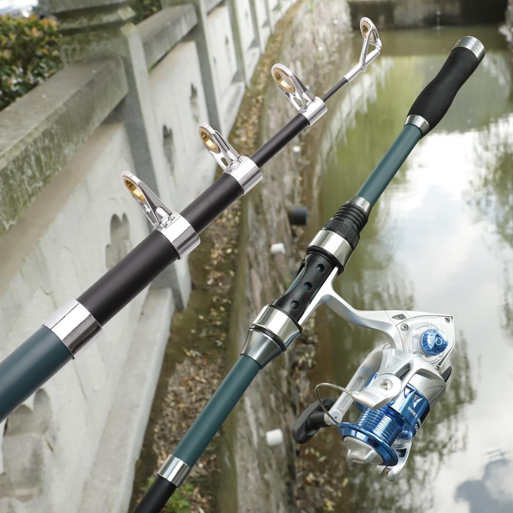 FTK 55pcs1.8m Fishing Rod and Reel Float Lure Set Carbon Fiber Telescopic Fishing Rod  Spinning Reel for Saltwater Freshwater