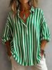 Women's Oversized V Neck 3/4 Sleeve Striped Shirt In 4 Colors