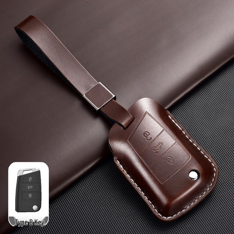 Leather Key Case for Volkswagen Models: T-Cross, Lavida, Lamando, Bora, Tiguan, Sagitar, Polo, Magotan, Passat, Tharu