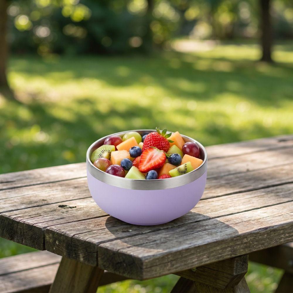 Round Bowl Fruit Salad Bowl Multi-color Food Container Stainless Steel Bowl Kitchen Tableware