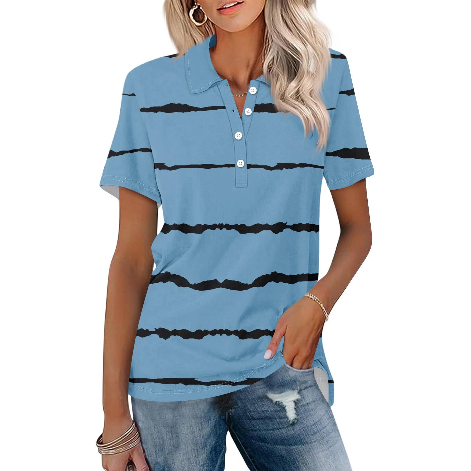 Women s Fashion Lapel Short Sleeve Printed Button Top XL