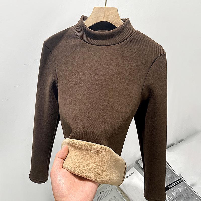 H331 Women's Slim Fit Knitted Half Turtleneck Sweater - Plus Velvet, Warm Long Sleeve Top for Autumn and Winter