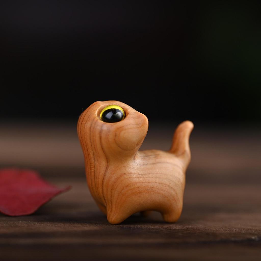 Geschnitztes Grünes Sandelholz Niedliche Katze Figur – Kreatives Hölzernes Tier Souvenir Geschenk