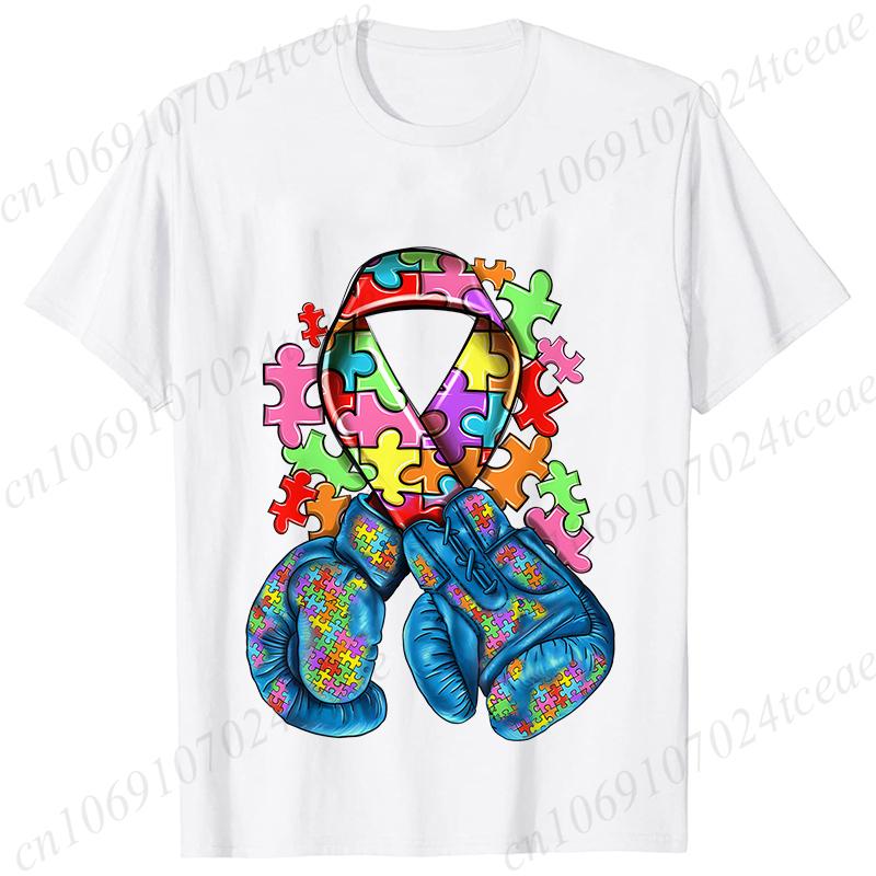 Autism Awareness with Boxing Gloves Shirts for Women Clothing Be Kind Puzzle Neurodiversity Tees Autistic Pride Female Clothing
