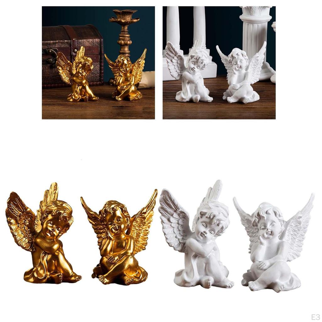 2 Engelsstatuen, Harz Klein Handgemacht Niedlich Modern Ornament Skulptur Figuren für Heimdekoration,