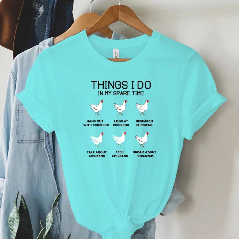 Damen Sommer T-Shirts Dinge, die ich in meiner Freizeit tue Aufdruck T-Shirts für Frauen Lustiges Tier Huhn Y2k Oberteil Lässige Mode T-Shirts