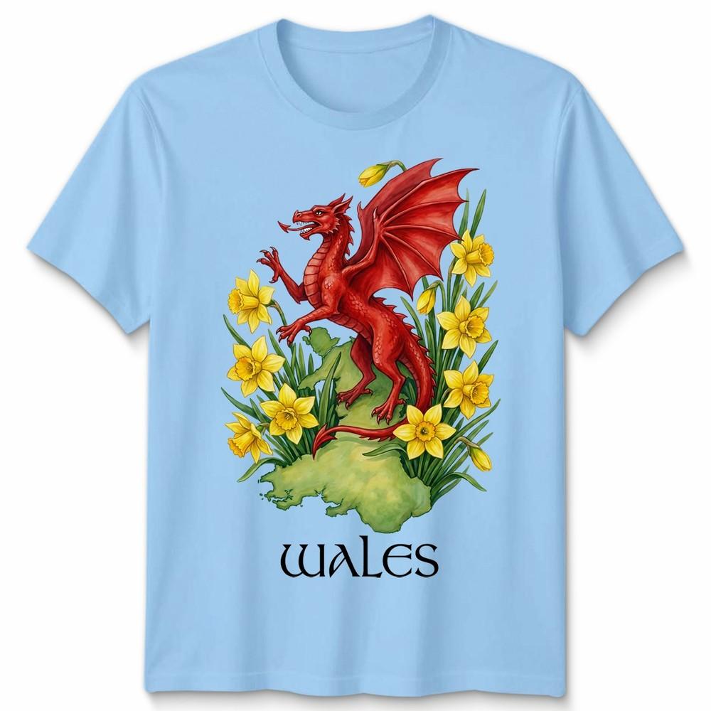 St Davids Day Welsh Flag Dragon Daffodil Wales Festival T Shirt Unisexs Kids Unisex S