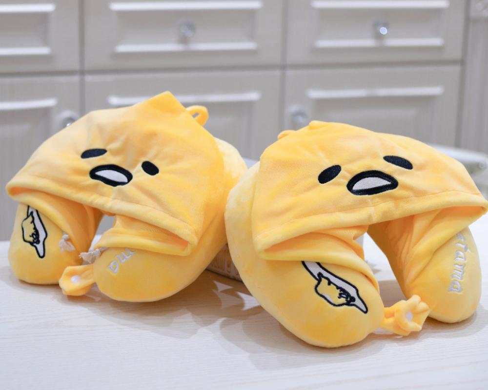Cute Gudetama Anime Cute Egg Yolk Plush Toys Travel Pillow Shoulder Pad Portable U-shaped Headrest Long Trip Girl Gift