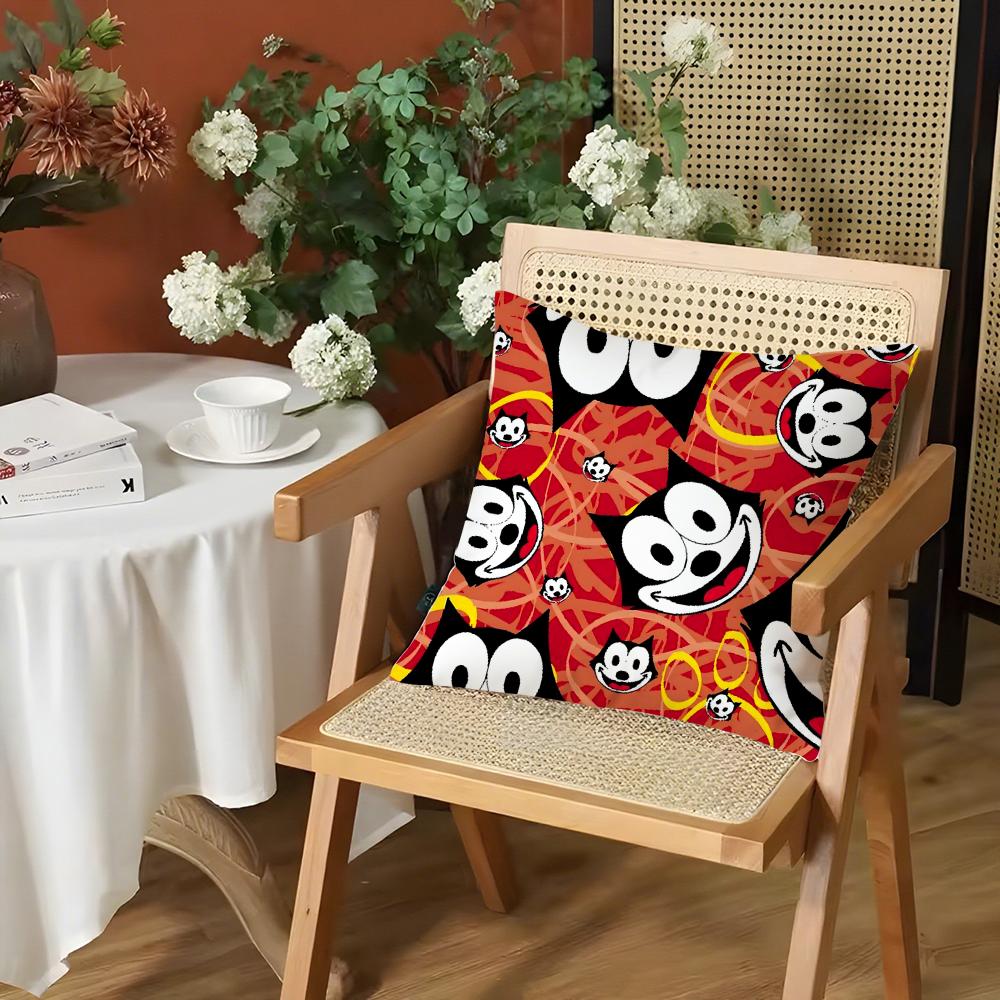 F-Felix The Cat Exquisite Cushion Cover Silky Short Plush Invisible Zipper Dustproof Sofa Pillow Case For Home Decor