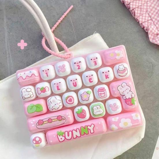 Interactive Keychain Accessory 26-Key Keyboard Fidget Toy, Cute Cartoon Clicky Clicker Toy with Portable Tool Keychain, Backpack Charm Pendant