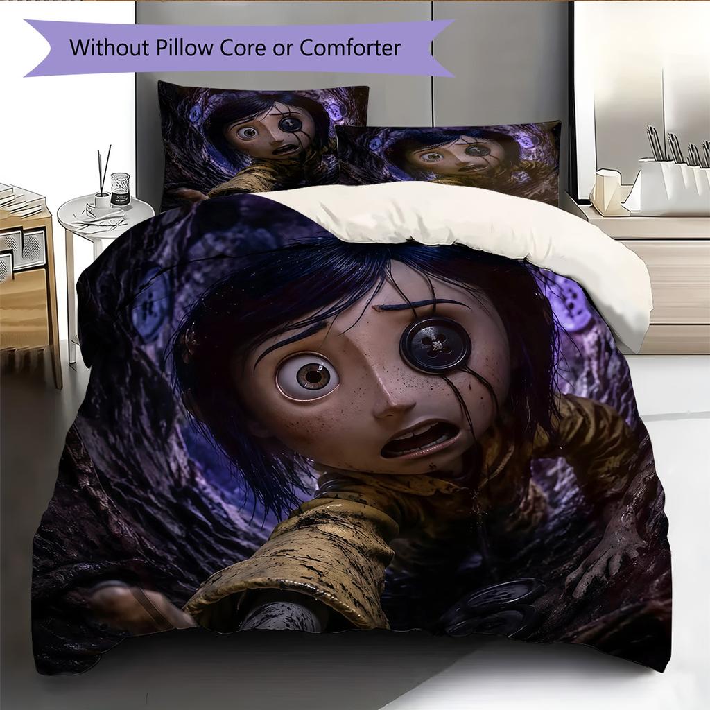 Coraline3 Pattern Bedding Quilt Set Home Decoration Gift (1 * Duvet Cover + 2 * Pillowcase Without Core)