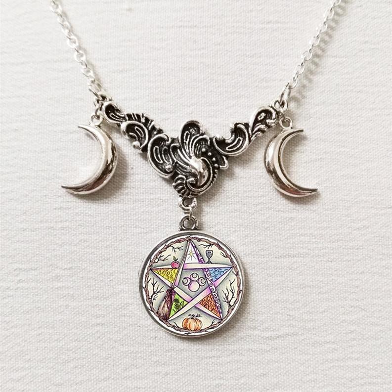 Fashion Moon Crystal Pendant Necklace For Women With Geometric Design And Cross Chain