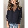Women Solid Color Loose Long Sleeve V Neck Lace Patchwork Thick Knit Sweater