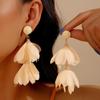 Boho Style Chiffon Flower Earrings Exaggerated Ear Studs Trendy Fabric Tassel Earrings  for Women