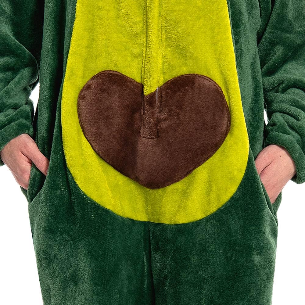 OLAOLA Avokádové Kigurumi Pyžamo, Jídlo, Ovoce, Zelenina, Halloweenský Kostým, Dospělý, Roztomilý, Legrační, Teplý, Nadýchaný, Domácí oblečení, Párty, Ochrana proti chladu (L)