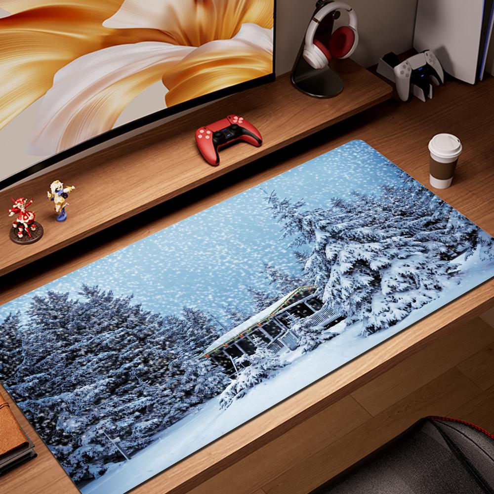 Mauspad Gamer Computer Neu Benutzerdefiniert Zuhause Tastaturmatte Mausmatte Schreibtischmatten Laptop Teppich Anti-Rutsch Mauspad Wald Schneelandschaft