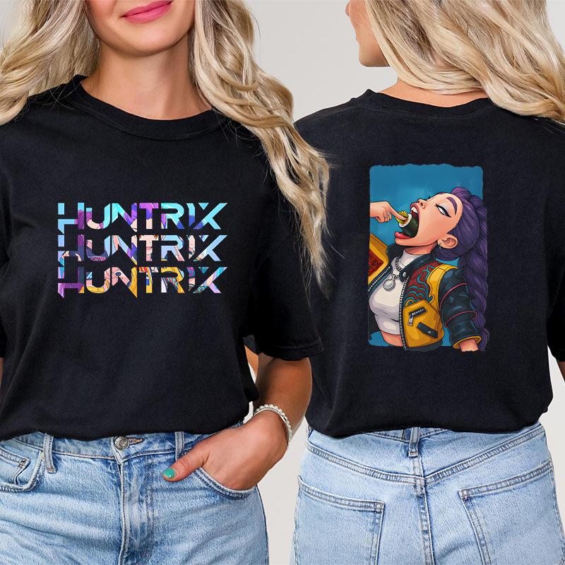 Fashion Korean Short Sleeved T-shirt for Women Clothes Short Sleeved Tees Kpop Demon Hunter HuntrX Oversized Top Y2K Clothing