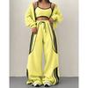 Womens Streetwear Hooded Two-Piece Set With Stripe Panel Detail Long Sleeve Open-Front Top Drawstring Pants