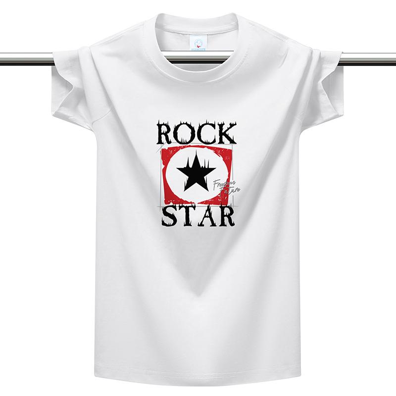 220g Heavyweight Cotton Men's T-Shirt Rock Star Print Plus Size Multi-color Casual Round Neck Tee