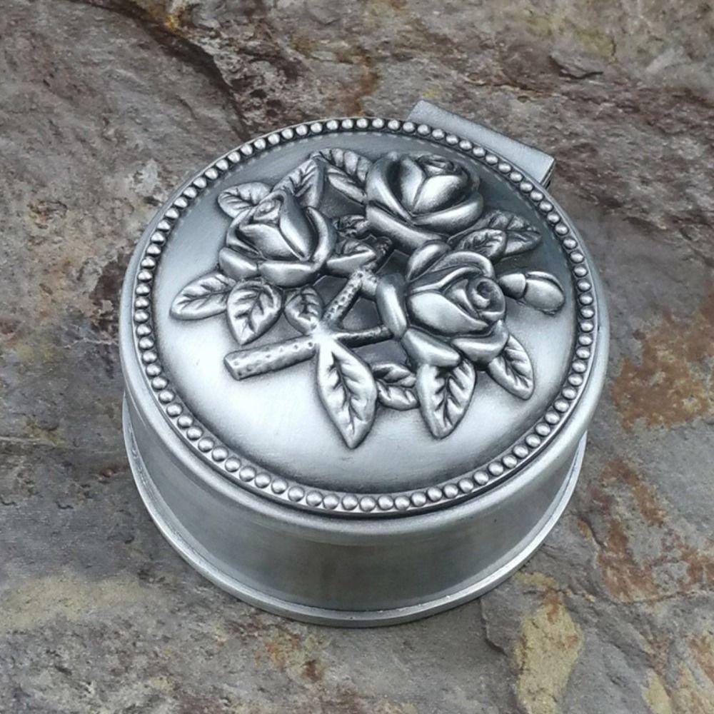 Vintage Flower Metal Jewelry Box Dustproof Ring Trinket Storage  Christmas Gift