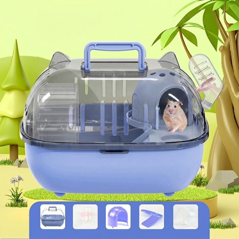 Transparent Cover Hamster Carrier Box Large Space Double Layer Travel Hamster Cage Detachable Ventilation Slots Hamster Villa