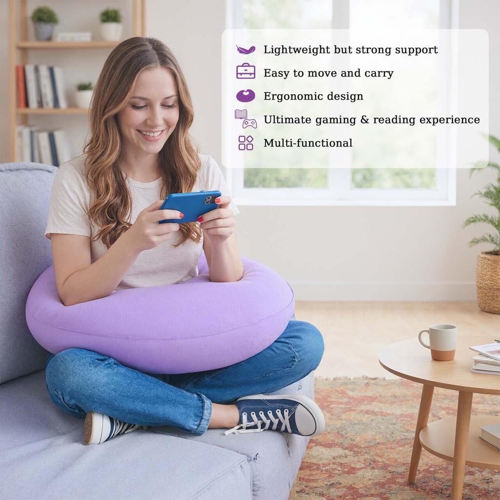 Ergonomic Gaming Pillow, Velvet U-Shaped Lap Cushion with Memory Foam for Long Sessions, Arm Support Reading Pillows for Bed & Sofa