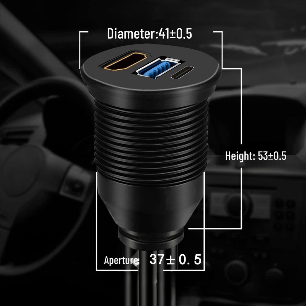 Multi-interface HDMI, USB 3.0, Type-C 3.0 Male to Female Extension Cable for Car, Boat, Motorcycle