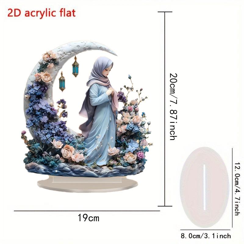 High-Quality Acrylic Crescent Moon Lady Statue - Valentine's Day Floral Desktop Ornament