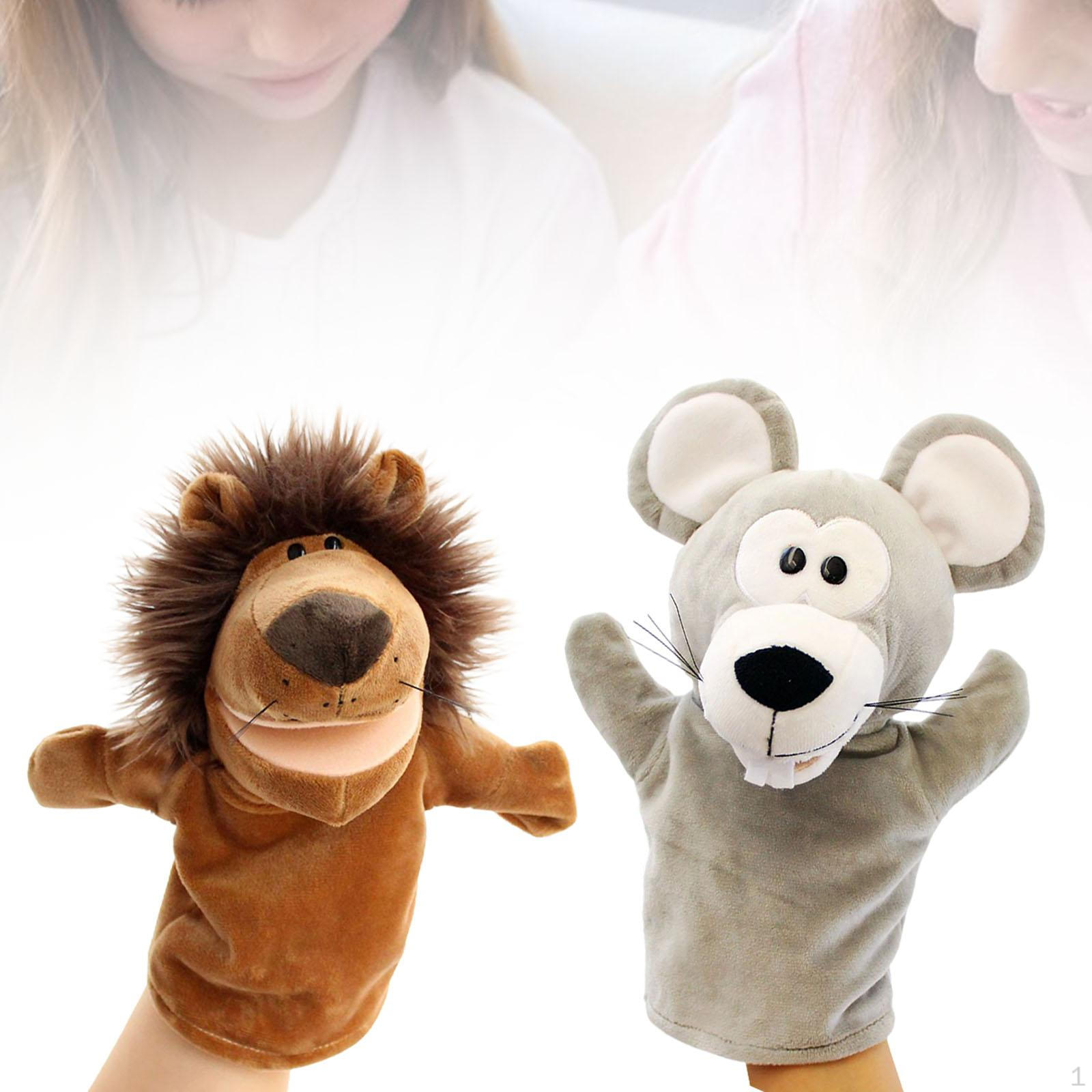 

2 Pieces Animal Hand Puppet with Movable Mouth Educational Cartoon Storytelling Puppets Stuffed lion and rat