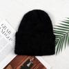 Angola rabbit fur warm solid color light board autumn and winter versatile candy color vertical stripe knitted hat women